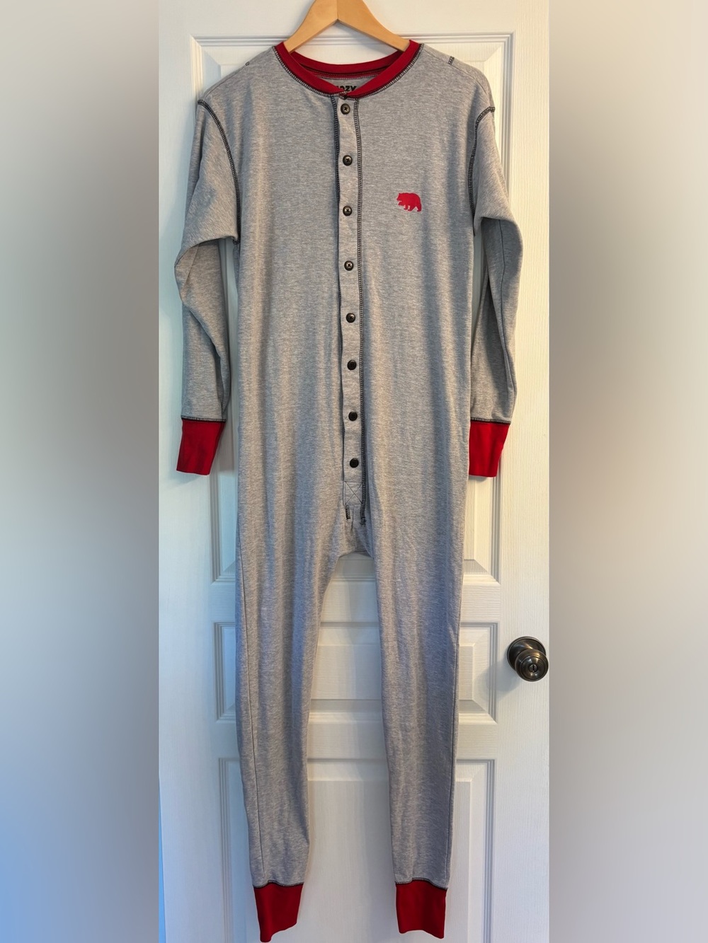 Lazy One Onsie Bear Cheeks Gray & Red